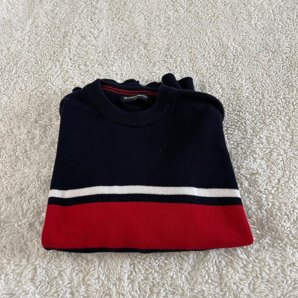 Brandy Melville Womens OS Crewneck Strips Navy Red Preppy Country Club Casual